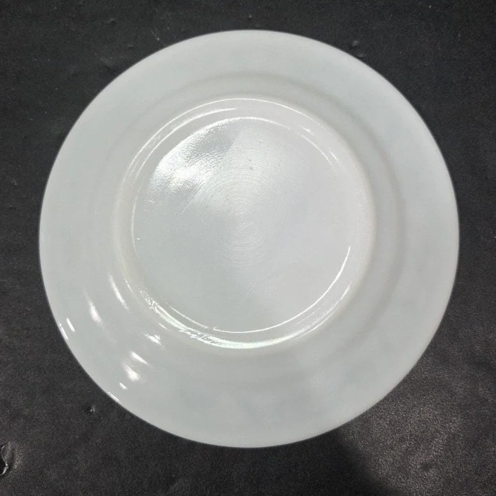 Hazel Atlas Milk Glass Salad‎ Plates, Set of 3, Vintage Floral Embossed Dishes